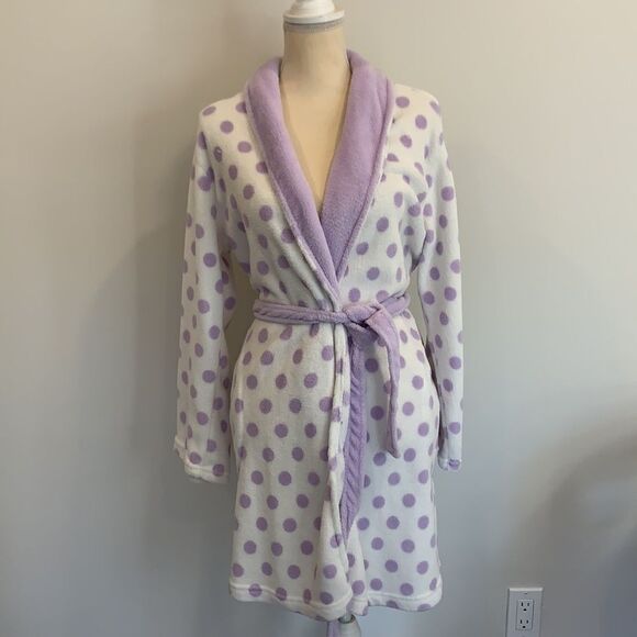 White & Purple Polka Dot Robe S/M - Picture 1 of 5